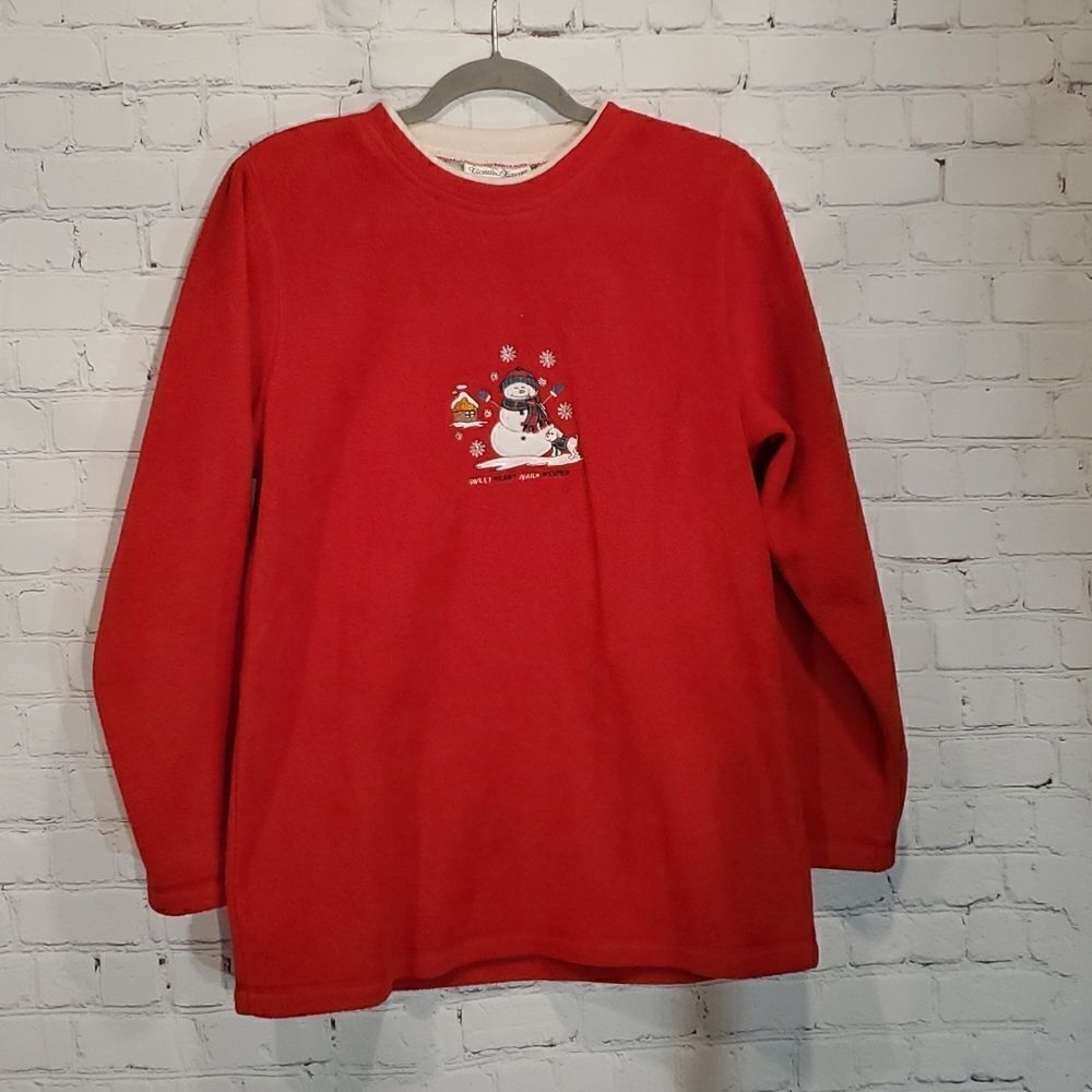 Bonnie Evans red Snowman pullover fleece